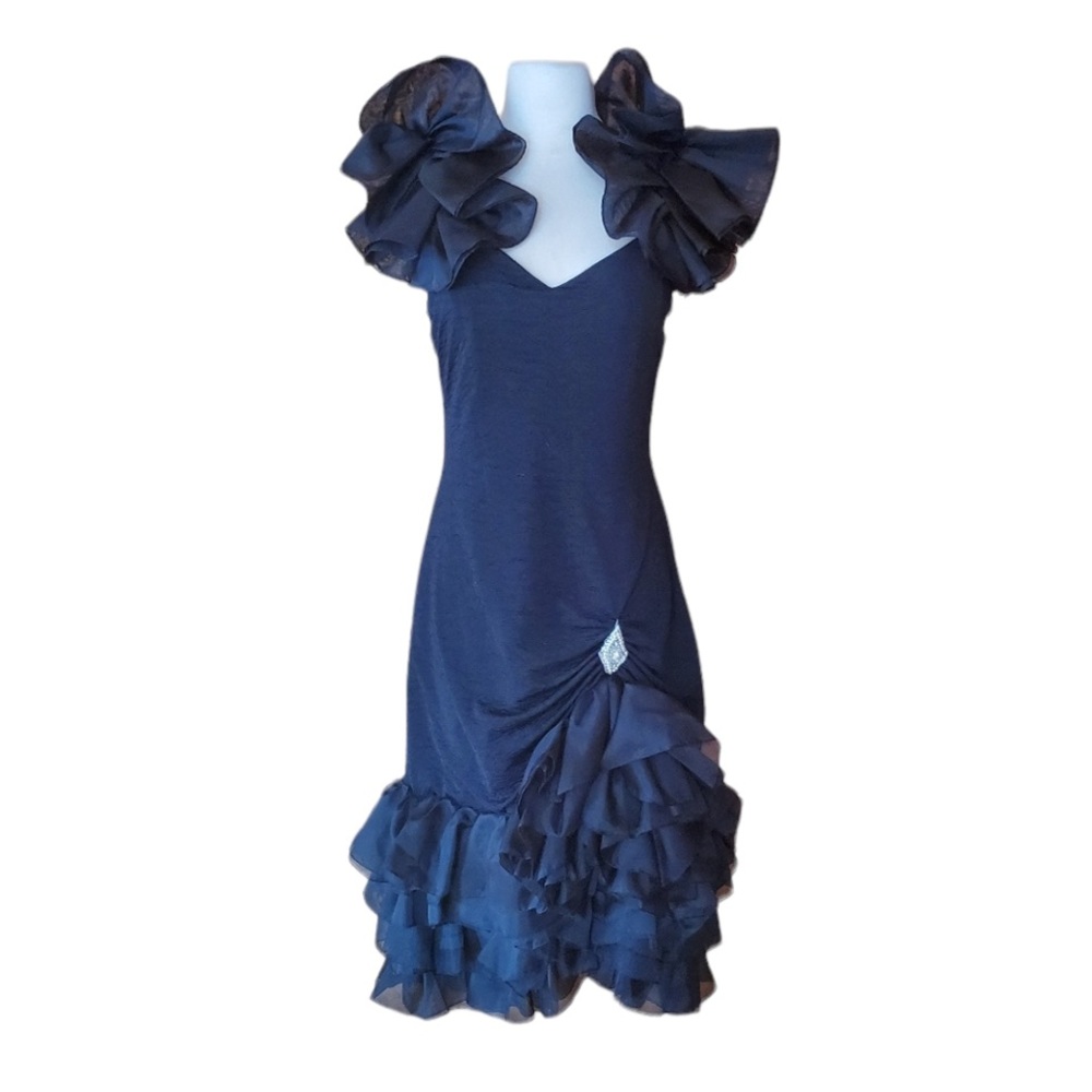1980s Susan Roselli Black & Rhinestone‎ Party Dress